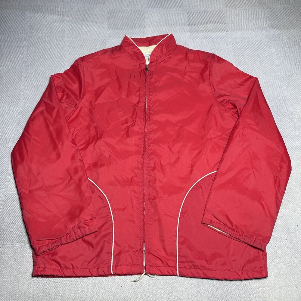 Vintage 60s 70s Sears Red Full Zip Pockets Lined‎ Windbreaker Jacket Size Large